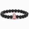 Pulsera de cabeza de león de ágata negro esmerilado con corona Pulsera de cuentas de corona de moda DIY Pulsera de comercio exterior de fábrica