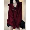 Suéter Fofo com Capuz Casaco Feminino Popular na Internet Senso de Design High Street Blusa com Capuz Faixa de Cabeça Hoodie Estilo Preguiçoso com Estampa Hoodie