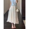 Falda de Malla Soñadora, Falda Larga Slim de Línea A de Cintura Alta Elegante y Romántica, Falda Blanca para Mujer, Nuevo M0515Q de Primavera y Verano