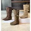 Temporada de Primer Encuentro~Botas largas plisadas con aumento de 4 cm de altura interior para mujer, otoño e invierno, versátiles botas vaqueras western de punta de media caña retro
