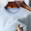 Suéter 100% Lana Pura para Hombre Cuello Redondo Otoño e Invierno Nuevo Holgado Engrosado Suéter Casual de Negocios Camiseta de Punto Base