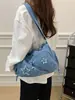 Bolso vaquero lavado versátil casual estilo coreano transfronterizo 2026 nuevo estilo bordado de letras personalizado bolso de hombro cruzado