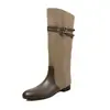 Botas hasta la rodilla de tacón bajo y punta redonda piel genuina retro color vino tinto marrón caña alta botas con bloques de color tacón grueso botas de estilo western botas de montar para mujer