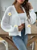 Suéter de Punto para Mujer, Moda Europea y Americana Transfronteriza, Cárdigan Corto de Ganchillo Patchwork Floral Otoño e Invierno