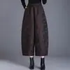 Pantalones Cropped Estampado Floral Jacquard de Cintura Alta para Mujer, Elegantes, Engrosados, de Pierna Ancha, Forrados de Polar, Otoño e Invierno
