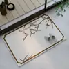 Novo tapete de chão semicircular com padrão floral e de pássaros estilo chinês para hall de entrada, antiderrapante, absorvente de água, fácil de limpar, resistente à sujeira, personalizável