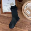 Calcetines de algodón para mujer con bordes de burbujas y encaje de colores, longitud hasta la pantorrilla, estilo coreano, transpirables y versátiles, calcetines de algodón de moda