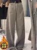 Jeans Reta com Curva Moda Estilo Coreano para Mulheres, Novo Outono e Inverno Solto Casual Emagrecedor Forrado com Lã Comprimento Total