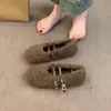 Estilo Coreano Invierno 2026 Estilo Hada Mary Janes Peludos para Mujer Correa Doble Hebilla Suela Plana Más Terciopelo Versátiles Zapatos de Algodón Peludos