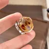 Anel simples e versátil da série prata, anel geométrico de dedo indicador com borla de lava, anel aberto personalizado para meninas e casais, moderno para homens