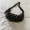 Moda casual coreana descontraída com bolinhas, bolsa única tipo bolinho sob o braço, alto valor estético, estilosa para o trabalho, bolsa de ombro única ou transversal