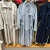 26 Outono Novo Vestido de Algodão com Gola Alta/Vestido Longo Feminino Listrado Colaboração 489452/488693
