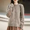 Cárdigan de punto de lana cepillada, suave y mullido, para mujer, cuello redondo, talla petite, color liso, corte holgado, adecuado para usar en capas.