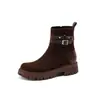 Fivela de cinto nova Botas curtas estilo Martin Botas de cavaleiro estilo coreano Botas femininas Botas romanas retrô Salto baixo Botas de moto Botas de comércio exterior