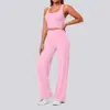 Conjunto de outfit de yoga racerback de secado rápido con sensación de segunda piel, de cintura alta, levanta glúteos, pierna ancha, deportivo casual para correr y fitness para mujer