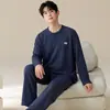 Conjunto de pijama masculino jacquard de tricô atacado 200g, manga longa, calça longa, novo outono, casual, pulôver, roupa de casa, conjunto de duas peças