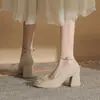 Zapatos para Mujer Jin Gang CH7002-2 Mary Jane de Tacón Grueso 2024 Nuevos Primavera y Otoño Tacones Altos de Combinación Universal Zapatos de Tacón Bajo de Boca Baja para Mujer