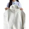 Sudadera gris floral blanca de ajuste limpio con media cremallera y cuello alto, suéter extragrande estilo americano para pareja, chaqueta deportiva con cuello alto