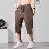 Pantalones Finos de Seda de Hielo Verano Transpirables Casuales Elásticos Pantalones Recortados Modernos Versátiles Trendy Shorts Rayados para Hombre Deportivos
