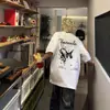 Camiseta Gruesa Estilo Americano Calle Algodón Puro Marca de Moda Estilo Europeo y Americano Estampado de Mariposa Manga Corta Verano Hombre Hombro Media Manga