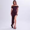 2025 Vestido Midi Sexy de Verano Espalda Descubierta Cuello Color Sólido Ajustado Europeo y Americano Transfronterizo Vestido Espalda Descubierta