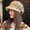 Gorra Octagonal de Felpa Gruesa a Cuadros Artística Retro para Mujer, Moda Otoño e Invierno 2026 Estilo Británico Gorra de Pescador