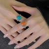 Anillo Decorativo Cuadrado con Flor Incrustada de Cuentas, Estilo Étnico, Joyería Ajustable de Nicho, Versátil, Exquisito, de Nicho, Sensación de Alta Gama
