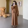 Moda Gestante Outono/Inverno Doce Fashionável Estilo Gentil Nova Moda Cardigã de Tricô Versátil Conjunto de Duas Peças Vestido Camisola