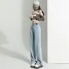 Jeans Preto Wide Leg 2024 Novo Feminino Primavera e Outono Cintura Alta Reta Solto Pequeno Estreito Calça Mop