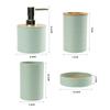 Cubierta de bambú de veta cruzada juego de cuatro piezas de plástico para lavado de baño fabricantes venta al por mayor almacenamiento de baño estante para lavar juego de porta cepillos de dientes