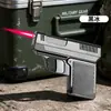 Encendedor de propano metálico ZB-075A con forma de pistola, inflable, color rojo llama, a prueba de viento, tipo jet, con estuche para cigarrillos creativo personalizado de doble uso