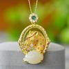 Pingente de jade natural hetian com incrustações de cobre, jade branco, grama da sorte, pingente de jade, colar com pingente de jade, fornecimento ao vivo