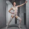 Body de lencería sexy con entrepierna abierta, diseño hueco de jacquard de malla, deseo puro, conjunto de camisola de malla sin mangas apasionado