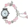 Set de reloj y pulsera de juguete pdd, lujo ligero, versátil para estudiantes de secundaria y preparatoria, reloj de cuarzo con cuentas de mariposa al por mayor