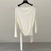 Suéter Tejido Jianhe 2026 Primavera Estilo Minimalista Versátil Usable Hombros Descubiertos Manga Murciélago de Tencel para Mujer 59306
