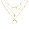 C148 Moda Transfronteriza Europea y Americana Nuevo Disparo Callejero Estrella de Cinco Puntas Luna de Diamante Completo Collar Multicapa para Mujer
