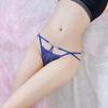 Calcinha Fio Dental Sexy de Renda Fina e Malha Vazada com Diamante de Princesa Divertida de Cintura Baixa Cor Sólida 5043