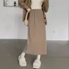Falda Midi Casual de Pana Elástica de Cintura Alta Línea A para Mujer Otoño Invierno 2026 Nueva Falda Midi de Longitud Media con Abertura Trasera