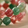 Pulsera de cristal de fresa rojo y verde natural para mujer, cuentas redondas de 8 mm, pulsera de cristal con cuentas, anillo único, joyería, regalo, venta al por mayor
