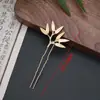 Nuevo Estilo Chino Novia Simple Tocado Rama Dorada Hoja Pasador Xiuhe Cheongsam Hanfu Accesorios para el Cabello Accesorios de Boda