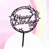 Cartão para bolo de aniversário feliz aniversário preto com diamante acrílico decoração de bolo plug-in decoração de festa de aniversário
