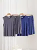 Conjunto de Chaleco de Modal y Pantalón de Cinco Puntos para Hombre, Nuevo de Verano, Holgado, Talla Grande, Casual, Delgado, Conjunto de Dos Piezas para Casa