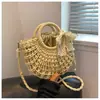 Bolso de Mujer Tejido a Mano con Lazo, Nuevo Bolso de Hombro Versátil Primavera/Verano, Bolso Cruzado de Gama Alta para Vacaciones en la Playa
