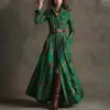 Comercio Exterior Transfronterizo 2026 Ropa Europea y Americana para Mujer, Nuevo Estilo de Verano Vestido Acampanado con Mangas de Linterna Estampadas Cuello Solapa Ceñido a la Cintura