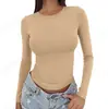 2026 Nueva Ropa Versátil para Mujer de Amazon Estilo Europeo y Americano Ajustada Manga Larga Seda de Leche Cuello Redondo Bajo