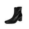 Couro de búfalo taiwanês cheio de textura Botas Chelsea Versáteis para o Dia a Dia Outono/Inverno 2026 Salto Médio Robusto Bico Quadrado Botas de Couro Genuíno Femininas