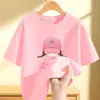 2435 # Camiseta de Manga Corta con Cuello Redondo para Niñas Verano 2025 Nuevo Top de Estilo Holgado para Niños Camiseta Básica de Algodón Puro Verano