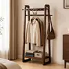 Cabide de Chão de Madeira Maciça para Roupas Quarto Entrada de Casa Cabide de Roupas Cabide de Armazenamento de Roupas Multifuncional Cabide de Casaco Vertical
