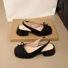 Sandalias Elegantes de Tacón Grueso con Lazo Estilo Francés 2025 Nueva Moda Primavera/Verano Versátiles Cómodas Sandalias de Punta Cerrada para Mujer