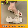 Sandalias de Tacón Alto con Punta Cuadrada y Moño para Mujer 2025 Verano Nueva Moda Cómodas Versátiles con Tira Trasera Punta Abierta para Mujer